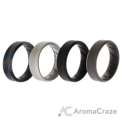 Picture of Silicone Wedding BR 8mm Edge Ring Set - Basic-Black-BlueC by ROQ for Men - 4 x 16 mm Ring