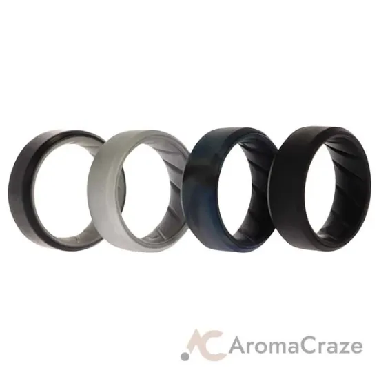Picture of Silicone Wedding BR 8mm Edge Ring Set - Black-Blue-Camo by ROQ for Men - 4 x 7 mm Ring