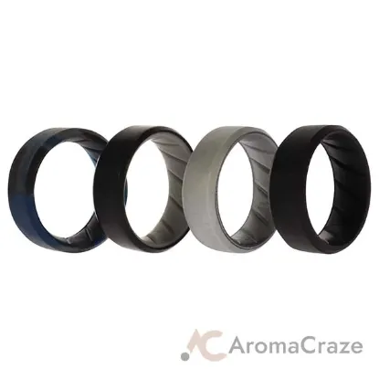 Picture of Silicone Wedding BR 8mm Edge Ring Set - Black-Blue-Camo by ROQ for Men - 4 x 8 mm Ring
