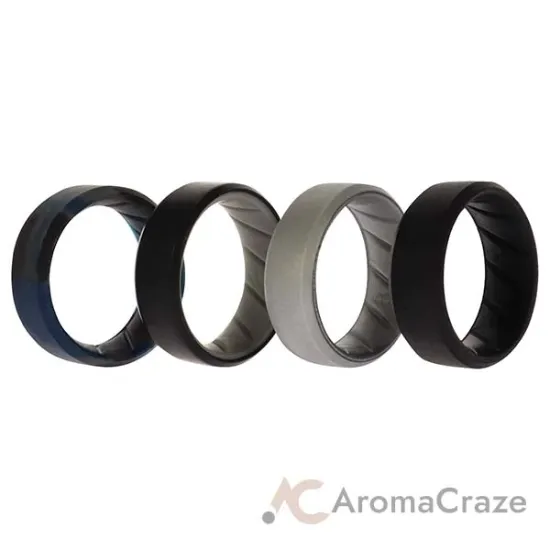 Picture of Silicone Wedding BR 8mm Edge Ring Set - Black-Blue-Camo by ROQ for Men - 4 x 8 mm Ring