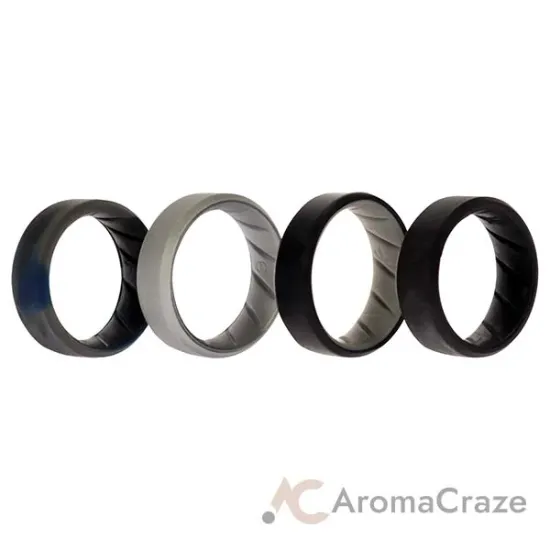 Picture of Silicone Wedding BR 8mm Edge Ring Set - Black-Blue-Camo by ROQ for Men - 4 x 9 mm Ring
