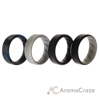 Picture of Silicone Wedding BR 8mm Edge Ring Set - Black-Blue-Camo by ROQ for Men - 4 x 10 mm Ring