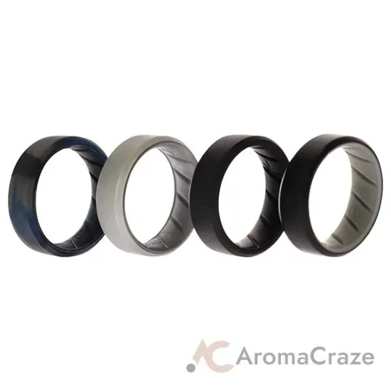Picture of Silicone Wedding BR 8mm Edge Ring Set - Black-Blue-Camo by ROQ for Men - 4 x 10 mm Ring