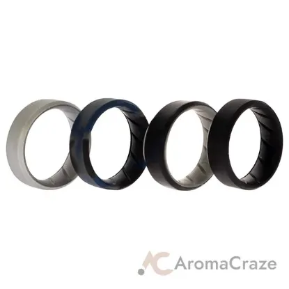 Picture of Silicone Wedding BR 8mm Edge Ring Set - Black-Blue-Camo by ROQ for Men - 4 x 11 mm Ring