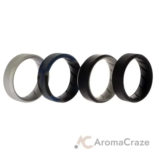 Picture of Silicone Wedding BR 8mm Edge Ring Set - Black-Blue-Camo by ROQ for Men - 4 x 11 mm Ring
