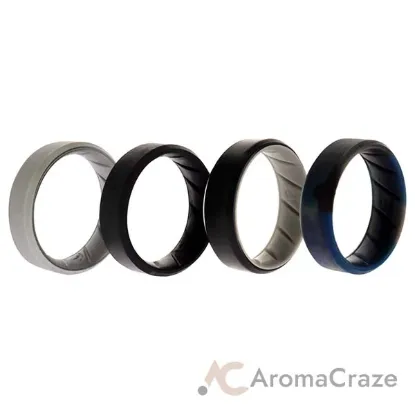 Picture of Silicone Wedding BR 8mm Edge Ring Set - Black-Blue-Camo by ROQ for Men - 4 x 12 mm Ring