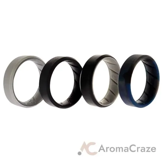 Picture of Silicone Wedding BR 8mm Edge Ring Set - Black-Blue-Camo by ROQ for Men - 4 x 12 mm Ring