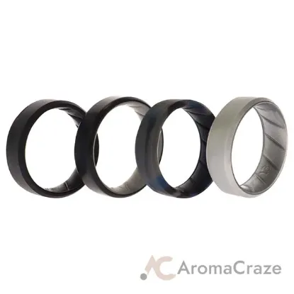Picture of Silicone Wedding BR 8mm Edge Ring Set - Black-Blue-Camo by ROQ for Men - 4 x 13 mm Ring