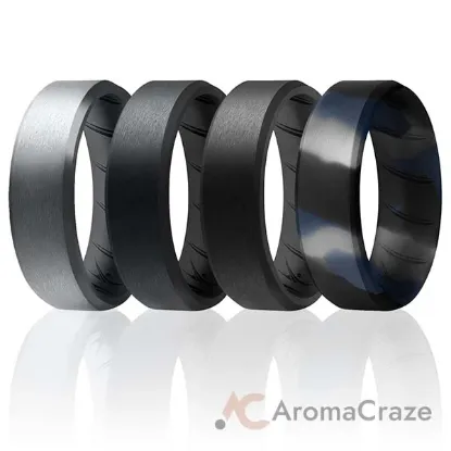 Picture of Silicone Wedding BR 8mm Edge Ring Set - Black-Blue-Camo by ROQ for Men - 4 x 14 mm Ring