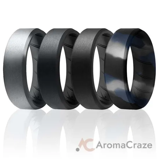 Picture of Silicone Wedding BR 8mm Edge Ring Set - Black-Blue-Camo by ROQ for Men - 4 x 14 mm Ring