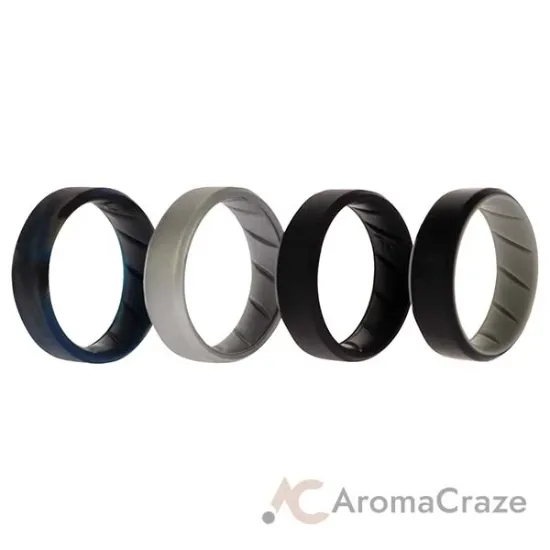 Picture of Silicone Wedding BR 8mm Edge Ring Set - Black-Blue-Camo by ROQ for Men - 4 x 15 mm Ring