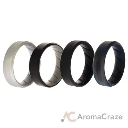 Picture of Silicone Wedding BR 8mm Edge Ring Set - Black-Blue-Camo by ROQ for Men - 4 x 16 mm Ring