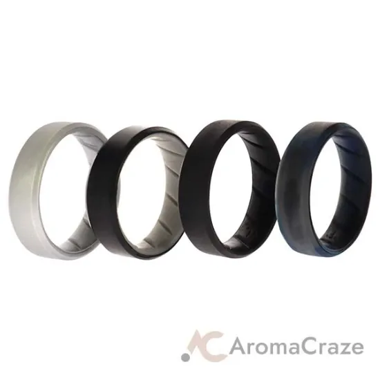 Picture of Silicone Wedding BR 8mm Edge Ring Set - Black-Blue-Camo by ROQ for Men - 4 x 16 mm Ring
