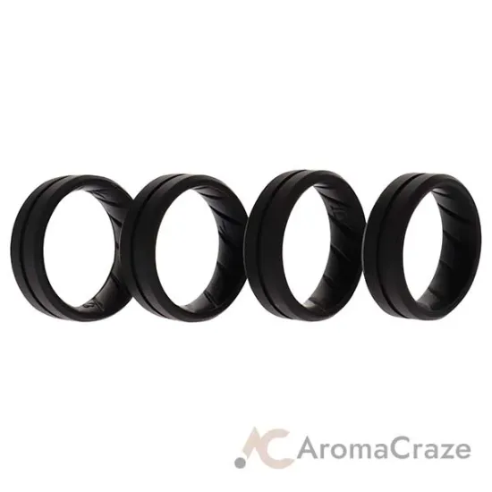 Picture of Silicone Wedding BR Middle Line Ring Set - Basic-Black by ROQ for Men - 4 x 10 mm Ring