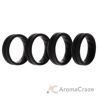 Picture of Silicone Wedding BR Middle Line Ring Set - Basic-Black by ROQ for Men - 4 x 12 mm Ring