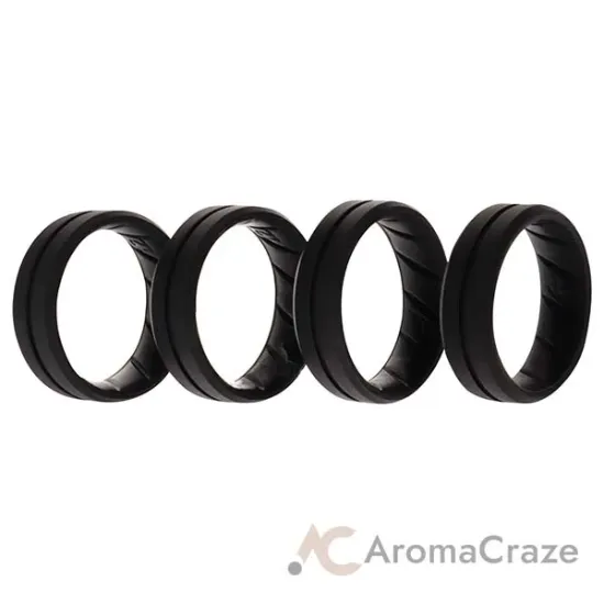 Picture of Silicone Wedding BR Middle Line Ring Set - Basic-Black by ROQ for Men - 4 x 12 mm Ring