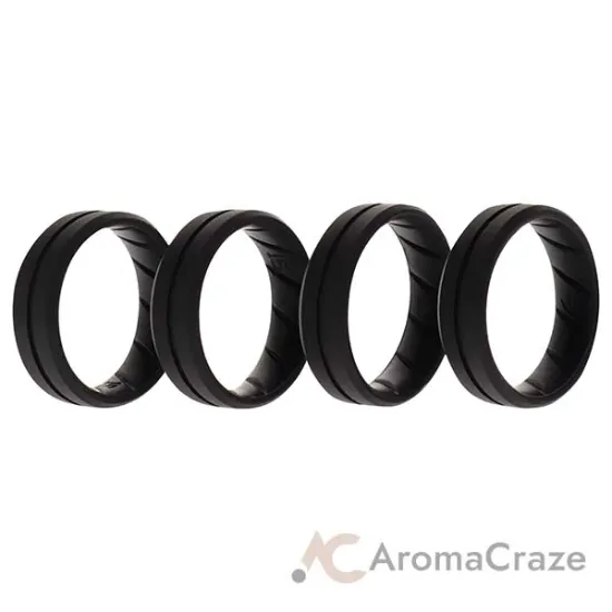 Picture of Silicone Wedding BR Middle Line Ring Set - Basic-Black by ROQ for Men - 4 x 15 mm Ring