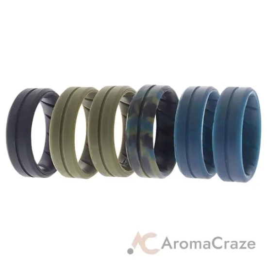 Picture of Silicone Wedding BR Step Ring Set - Basic-Olive by ROQ for Men - 6 x 12 mm Ring