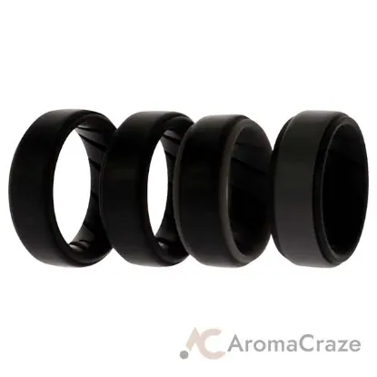 Picture of Silicone Wedding BR Step Ring Set - Black by ROQ for Men - 4 x 7 mm Ring