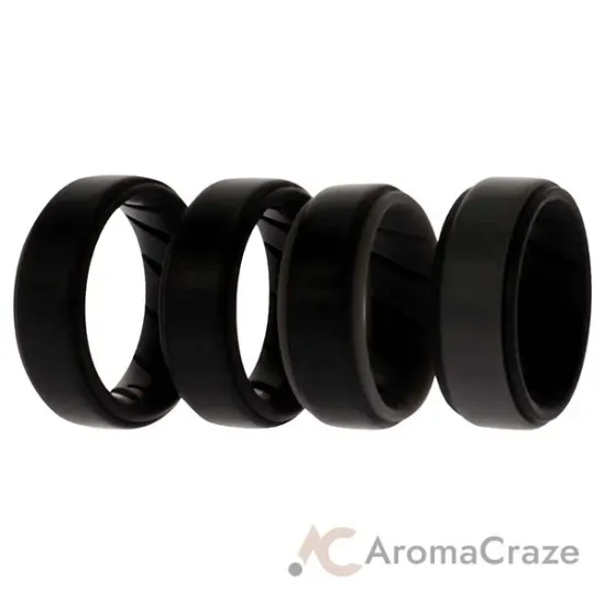 Picture of Silicone Wedding BR Step Ring Set - Black by ROQ for Men - 4 x 7 mm Ring