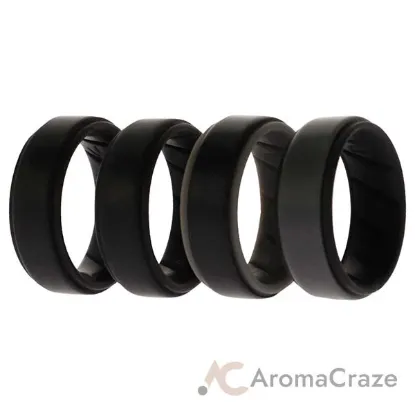 Picture of Silicone Wedding BR Step Ring Set - Black by ROQ for Men - 4 x 8 mm Ring