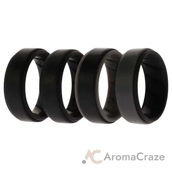 Picture of Silicone Wedding BR Step Ring Set - Black by ROQ for Men - 4 x 8 mm Ring