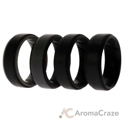Picture of Silicone Wedding BR Step Ring Set - Black by ROQ for Men - 4 x 9 mm Ring