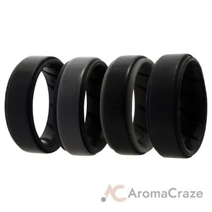 Picture of Silicone Wedding BR Step Ring Set - Black by ROQ for Men - 4 x 10 mm Ring