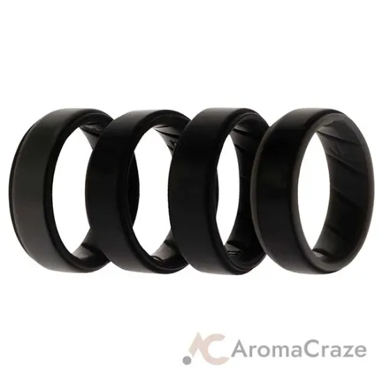 Picture of Silicone Wedding BR Step Ring Set - Black by ROQ for Men - 4 x 11 mm Ring