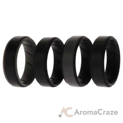 Picture of Silicone Wedding BR Step Ring Set - Black by ROQ for Men - 4 x 12 mm Ring