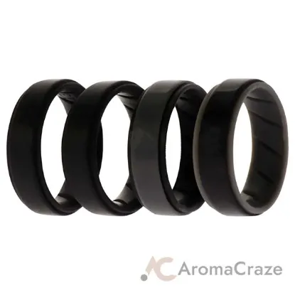 Picture of Silicone Wedding BR Step Ring Set - Black by ROQ for Men - 4 x 13 mm Ring