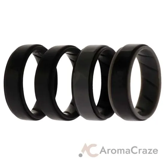 Picture of Silicone Wedding BR Step Ring Set - Black by ROQ for Men - 4 x 13 mm Ring