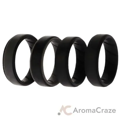 Picture of Silicone Wedding BR Step Ring Set - Black by ROQ for Men - 4 x 14 mm Ring