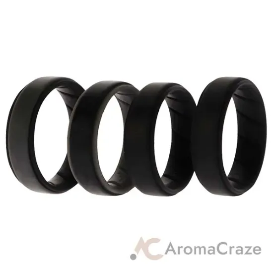 Picture of Silicone Wedding BR Step Ring Set - Black by ROQ for Men - 4 x 14 mm Ring