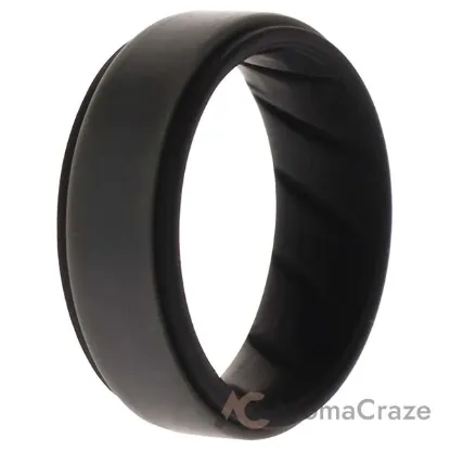 Picture of Silicone Wedding BR Step Ring - Black-Grey by ROQ for Men - 8 mm Ring