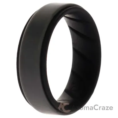 Picture of Silicone Wedding BR Step Ring - Black-Grey by ROQ for Men - 10 mm Ring