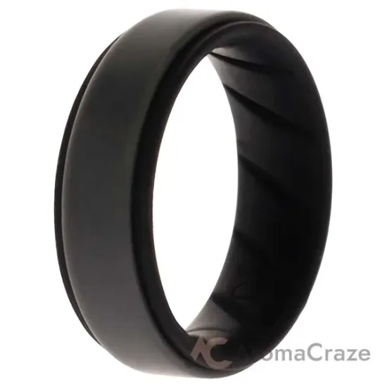 Picture of Silicone Wedding BR Step Ring - Black-Grey by ROQ for Men - 10 mm Ring