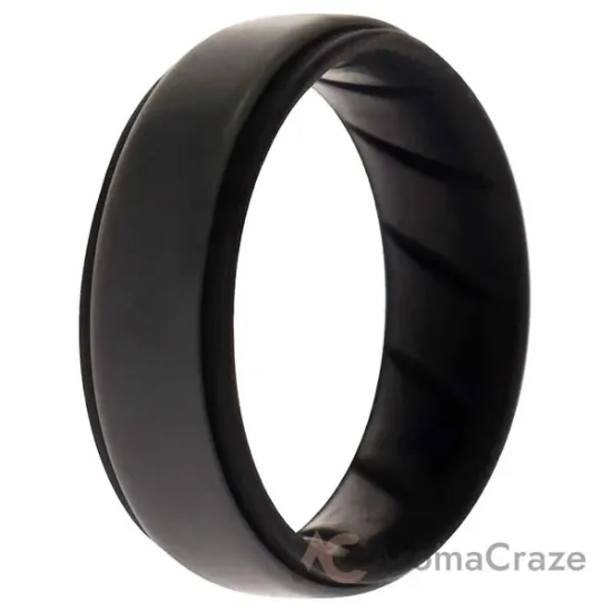 Picture of Silicone Wedding BR Step Ring - Black-Grey by ROQ for Men - 12 mm Ring