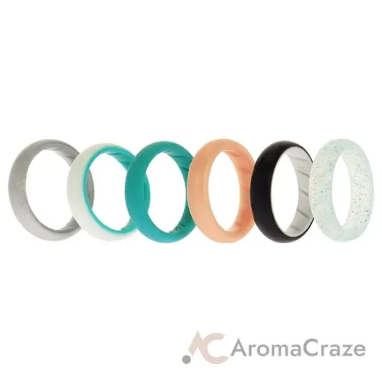 Picture of Silicone Wedding BR Solid Ring Set - Turquoise by ROQ for Women - 6 x 8 mm Ring