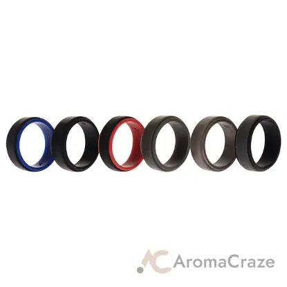 Picture of Silicone Wedding 2Layer Step Ring Set - Black by ROQ for Men - 6 x 8 mm Ring