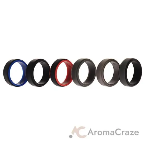 Picture of Silicone Wedding 2Layer Step Ring Set - Black by ROQ for Men - 6 x 8 mm Ring