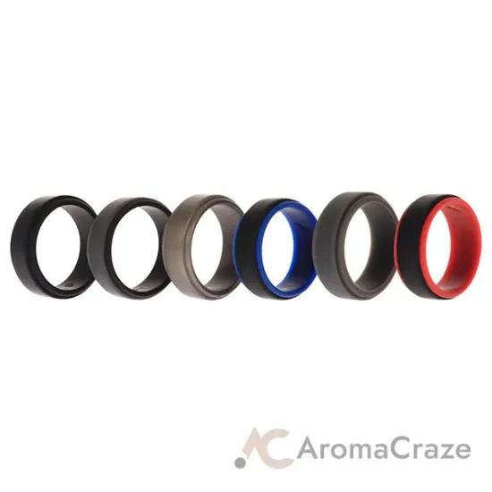 Picture of Silicone Wedding 2Layer Step Ring Set - Black by ROQ for Men - 6 x 9 mm Ring