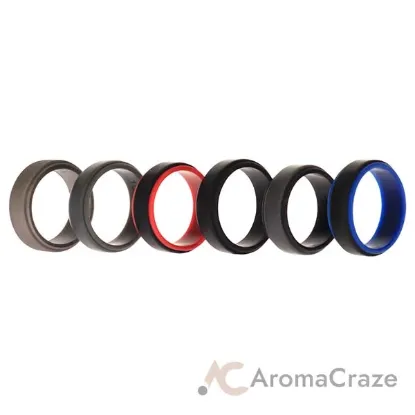 Picture of Silicone Wedding 2Layer Step Ring Set - Black by ROQ for Men - 6 x 10 mm Ring