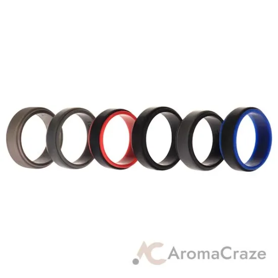 Picture of Silicone Wedding 2Layer Step Ring Set - Black by ROQ for Men - 6 x 10 mm Ring