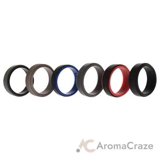 Picture of Silicone Wedding 2Layer Step Ring Set - Black by ROQ for Men - 6 x 11 mm Ring