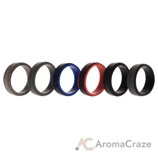 Picture of Silicone Wedding 2Layer Step Ring Set - Black by ROQ for Men - 6 x 12 mm Ring