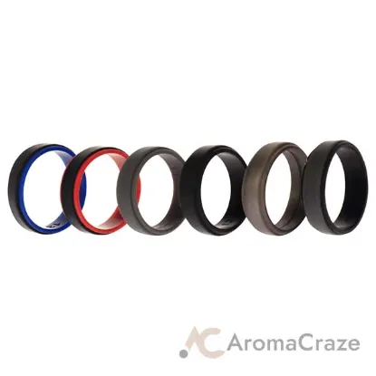 Picture of Silicone Wedding 2Layer Step Ring Set - Black by ROQ for Men - 6 x 13 mm Ring