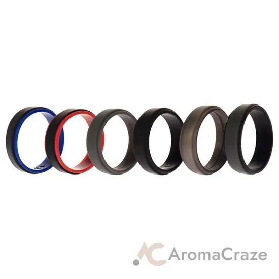 Picture of Silicone Wedding 2Layer Step Ring Set - Black by ROQ for Men - 6 x 13 mm Ring