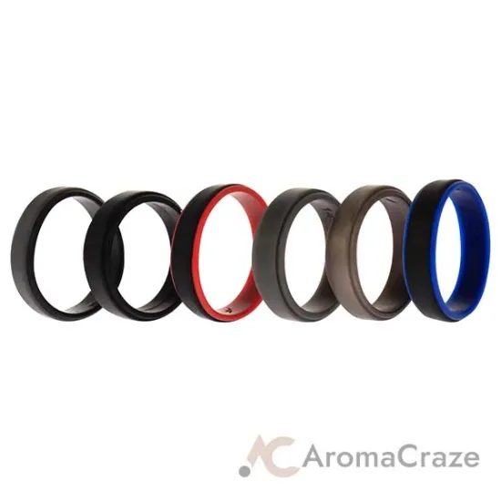 Picture of Silicone Wedding 2Layer Step Ring Set - Black by ROQ for Men - 6 x 14 mm Ring