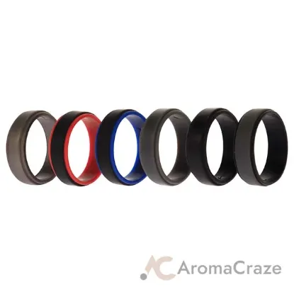 Picture of Silicone Wedding 2Layer Step Ring Set - Black by ROQ for Men - 6 x 15 mm Ring